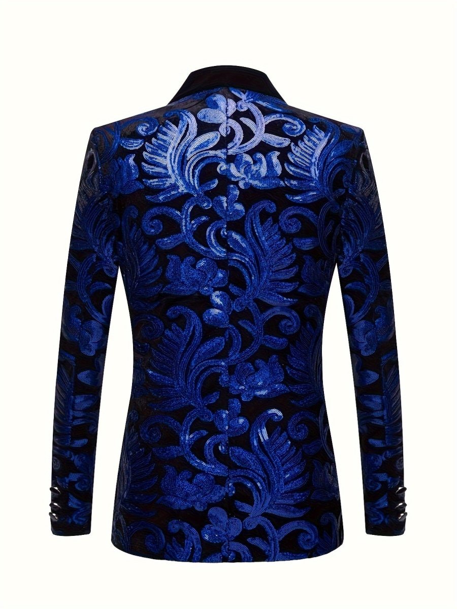 Velvet Shawl Collar Suit Jacket Blazer - Long Sleeve, Non - Stretch, Regular Fit, Polyester, Machine Washable, Random Floral Pattern, Perfect for Spring/Summer/Fall Parties - SHOWLU FASHION STORE