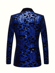 Velvet Shawl Collar Suit Jacket Blazer - Long Sleeve, Non - Stretch, Regular Fit, Polyester, Machine Washable, Random Floral Pattern, Perfect for Spring/Summer/Fall Parties - SHOWLU FASHION STORE