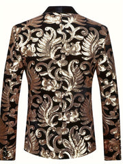Velvet Shawl Collar Suit Jacket Blazer - Long Sleeve, Non - Stretch, Regular Fit, Polyester, Machine Washable, Random Floral Pattern, Perfect for Spring/Summer/Fall Parties - SHOWLU FASHION STORE