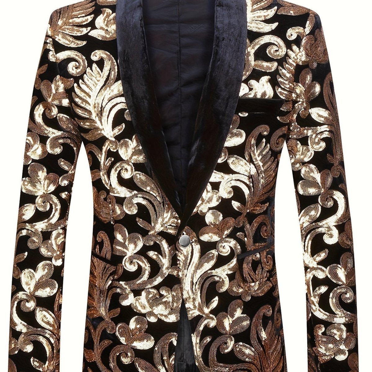Velvet Shawl Collar Suit Jacket Blazer - Long Sleeve, Non - Stretch, Regular Fit, Polyester, Machine Washable, Random Floral Pattern, Perfect for Spring/Summer/Fall Parties - SHOWLU FASHION STORE