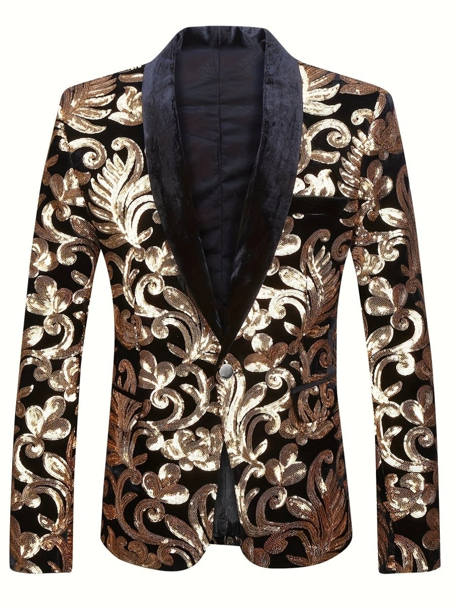 Velvet Shawl Collar Suit Jacket Blazer - Long Sleeve, Non - Stretch, Regular Fit, Polyester, Machine Washable, Random Floral Pattern, Perfect for Spring/Summer/Fall Parties - SHOWLU FASHION STORE