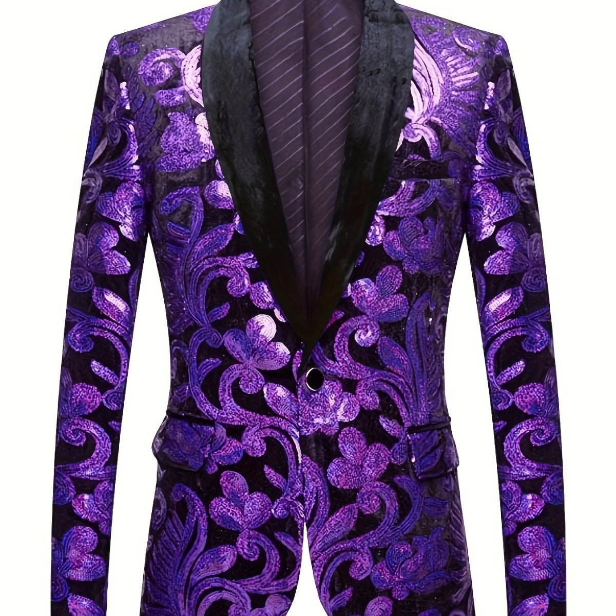 Velvet Shawl Collar Suit Jacket Blazer - Long Sleeve, Non - Stretch, Regular Fit, Polyester, Machine Washable, Random Floral Pattern, Perfect for Spring/Summer/Fall Parties - SHOWLU FASHION STORE