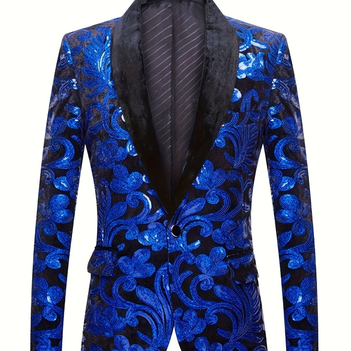 Velvet Shawl Collar Suit Jacket Blazer - Long Sleeve, Non - Stretch, Regular Fit, Polyester, Machine Washable, Random Floral Pattern, Perfect for Spring/Summer/Fall Parties - SHOWLU FASHION STORE