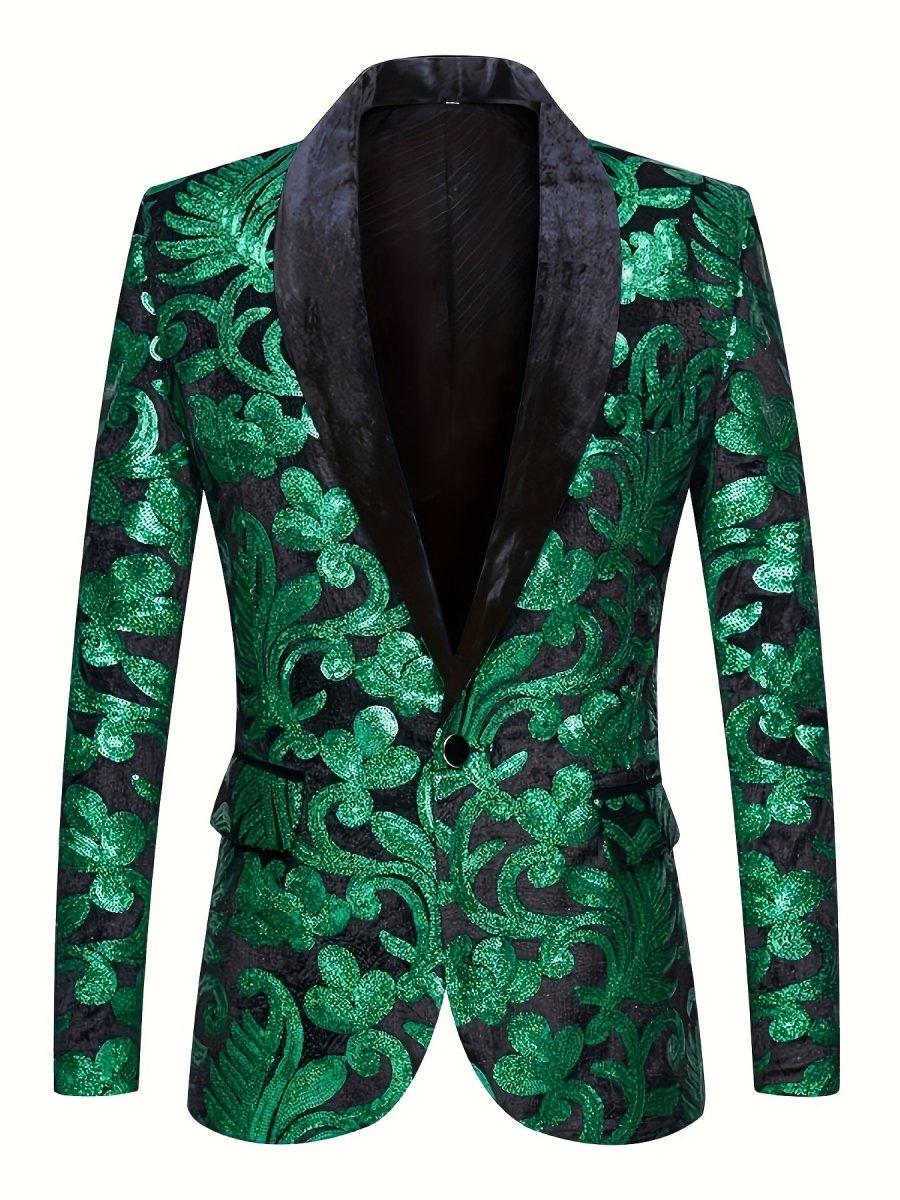 Velvet Shawl Collar Suit Jacket Blazer - Long Sleeve, Non - Stretch, Regular Fit, Polyester, Machine Washable, Random Floral Pattern, Perfect for Spring/Summer/Fall Parties - SHOWLU FASHION STORE