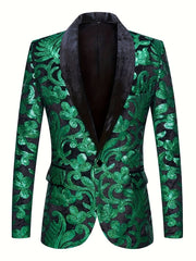 Velvet Shawl Collar Suit Jacket Blazer - Long Sleeve, Non - Stretch, Regular Fit, Polyester, Machine Washable, Random Floral Pattern, Perfect for Spring/Summer/Fall Parties - SHOWLU FASHION STORE