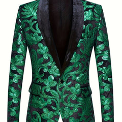 Velvet Shawl Collar Suit Jacket Blazer - Long Sleeve, Non - Stretch, Regular Fit, Polyester, Machine Washable, Random Floral Pattern, Perfect for Spring/Summer/Fall Parties - SHOWLU FASHION STORE