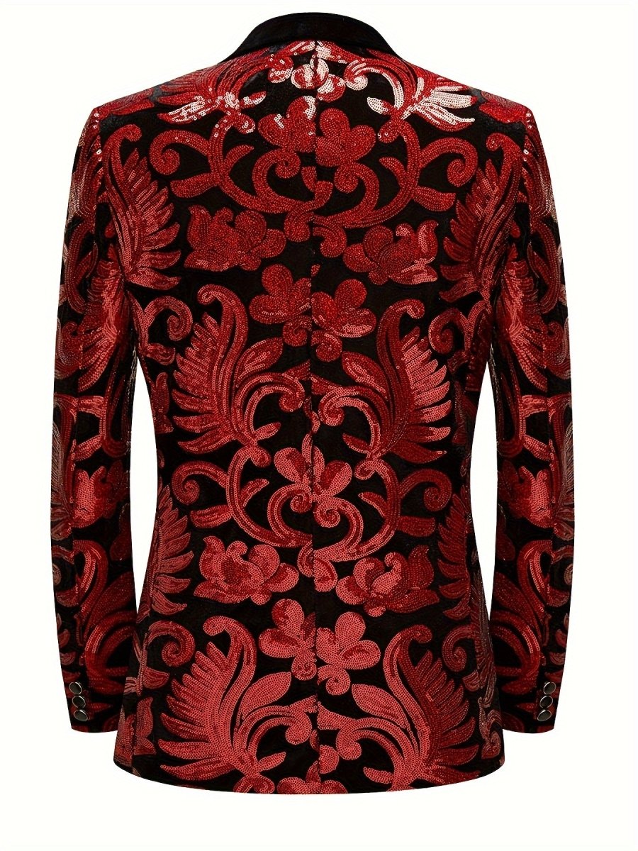 Velvet Shawl Collar Suit Jacket Blazer - Long Sleeve, Non - Stretch, Regular Fit, Polyester, Machine Washable, Random Floral Pattern, Perfect for Spring/Summer/Fall Parties - SHOWLU FASHION STORE