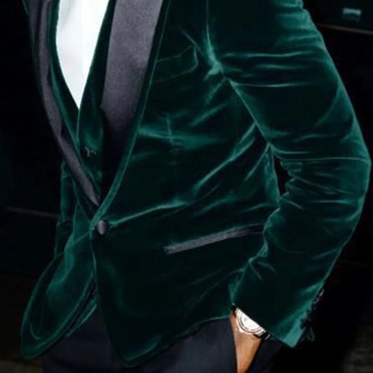 Velvet Slim Fit Men Suits For Prom With Black Peaked Lapel Dark Green Blazer 3 Piece Groom Wedding Tuxedo Male Fashion Stage - SHOWLU FASHION STORE