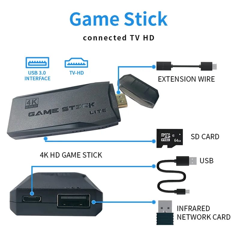 Video Game Stick Lite 4K Video Game M8 Console 64GB Double Wireless Controller For 10000 Retro Games Kid Xmas Gift - SHOWLU FASHION STORE