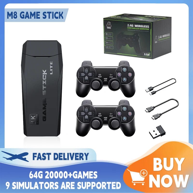 Video Game Stick Lite 4K Video Game M8 Console 64GB Double Wireless Controller For 10000 Retro Games Kid Xmas Gift - SHOWLU FASHION STORE