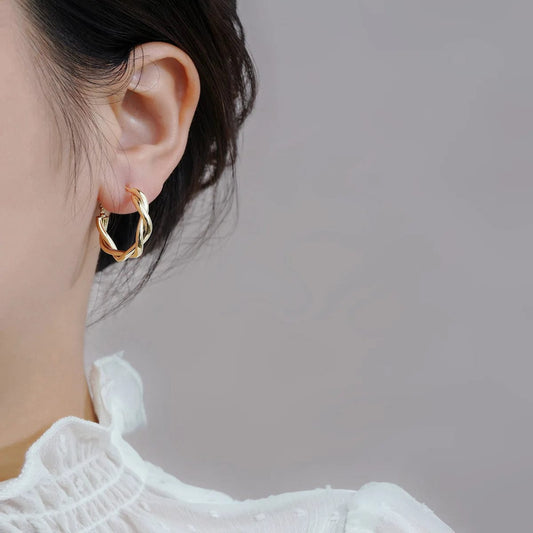 Vintage Simple Braid Round Circle Drop Earrings for Women Party Golden Silver Color Dangle Earrings Trendy Geometry Jewelry Gift - SHOWLU FASHION STORE