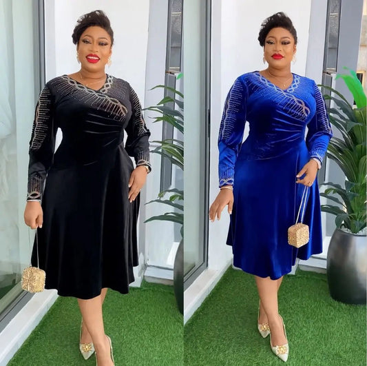 Wedding Party Dresses for Women 2024 Dubai Luxury African Evening Gown Dashiki Ankara Turkey Velvet Outfits Robe Plus Size - SHOWLU FASHION STORE