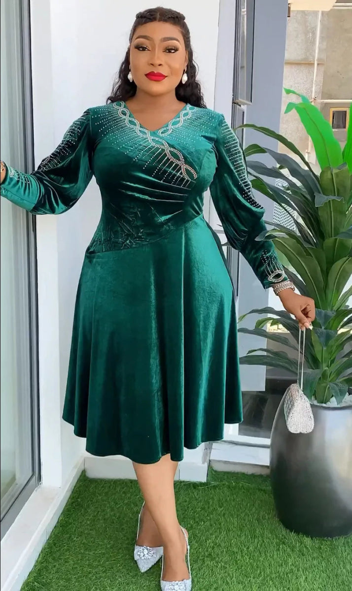 Wedding Party Dresses for Women 2024 Dubai Luxury African Evening Gown Dashiki Ankara Turkey Velvet Outfits Robe Plus Size - SHOWLU FASHION STORE