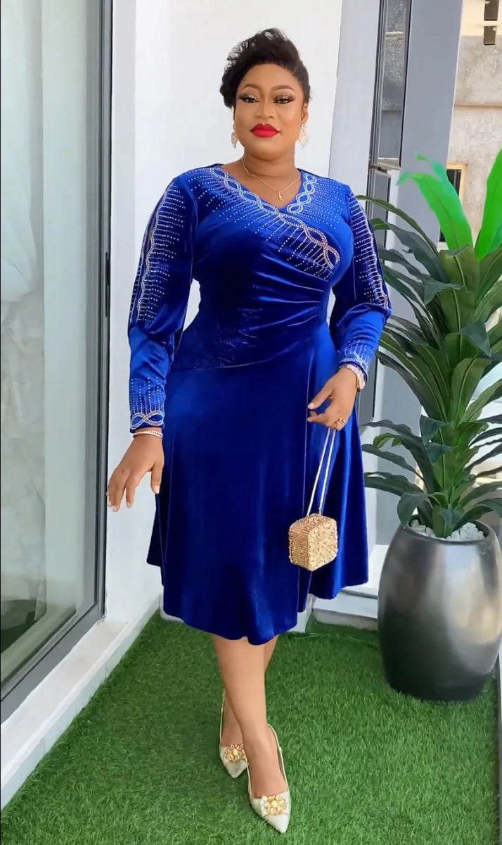 Wedding Party Dresses for Women 2024 Dubai Luxury African Evening Gown Dashiki Ankara Turkey Velvet Outfits Robe Plus Size - SHOWLU FASHION STORE