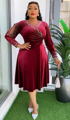 Wedding Party Dresses for Women 2024 Dubai Luxury African Evening Gown Dashiki Ankara Turkey Velvet Outfits Robe Plus Size - SHOWLU FASHION STORE