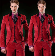 Wedding Suit For Men Luxury Formal Occasion Clothing Velvet Classic Slim Fitted Male Blazer 3 Pieces Carnival Costume Suit - SHOWLU FASHION STORE