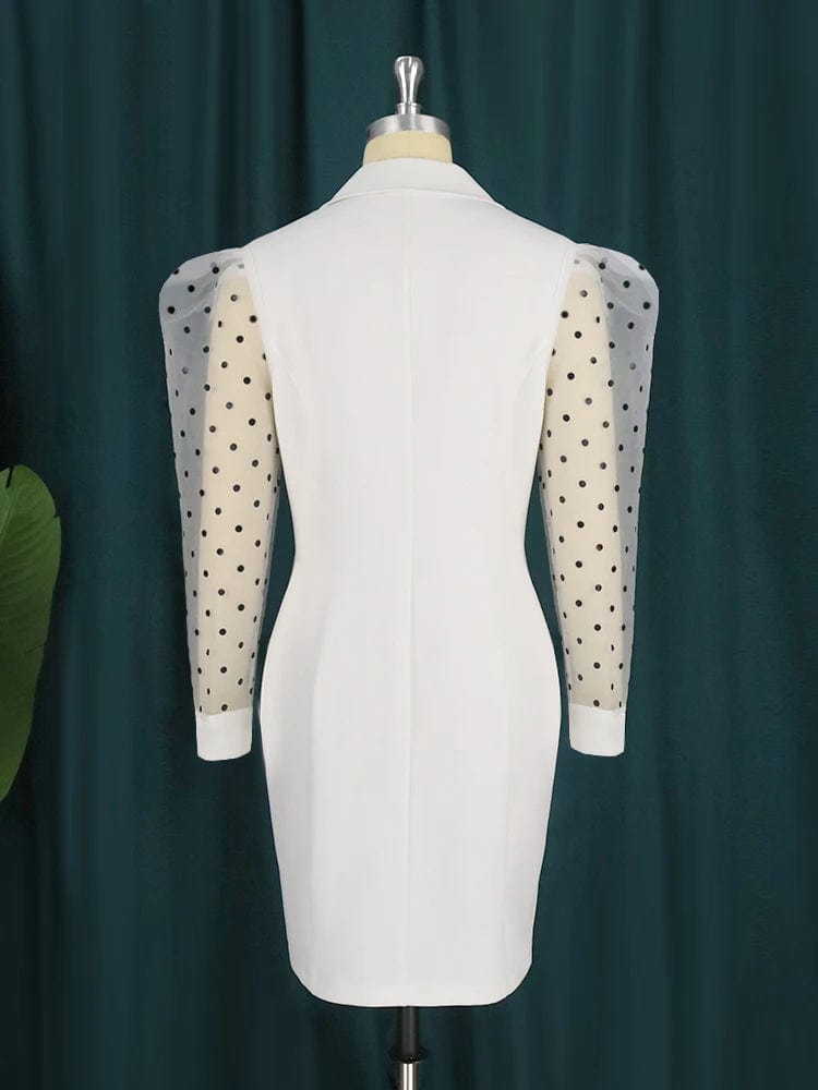 White Blazer Dress Plus Size 4XL V Neck See Through Long Sleeve High Waist Bodycon Button Up Mini Outfits for Women Office Party - SHOWLU FASHION STORE