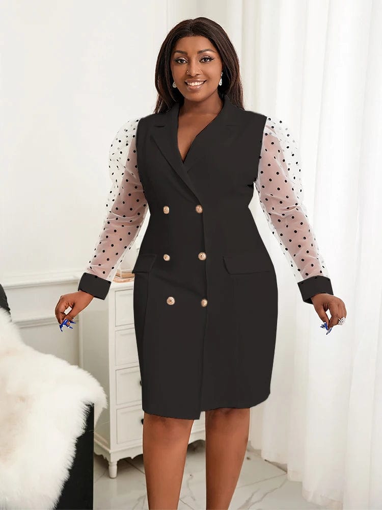 White Blazer Dress Plus Size 4XL V Neck See Through Long Sleeve High Waist Bodycon Button Up Mini Outfits for Women Office Party - SHOWLU FASHION STORE
