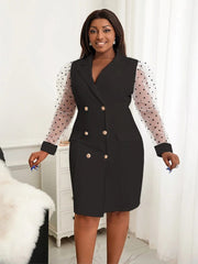 White Blazer Dress Plus Size 4XL V Neck See Through Long Sleeve High Waist Bodycon Button Up Mini Outfits for Women Office Party - SHOWLU FASHION STORE
