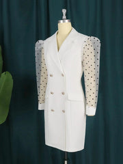 White Blazer Dress Plus Size 4XL V Neck See Through Long Sleeve High Waist Bodycon Button Up Mini Outfits for Women Office Party - SHOWLU FASHION STORE