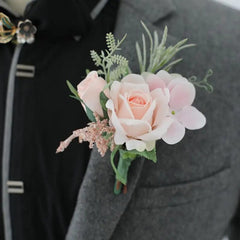 White Boutonniere Wedding Corsage Flowers Artificial Red Rose Bracelet for Bridesmaid Men Buttonhole Guests Marriage Accessories - SHOWLU FASHION STORE