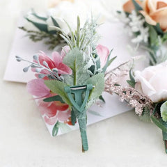 White Boutonniere Wedding Corsage Flowers Artificial Red Rose Bracelet for Bridesmaid Men Buttonhole Guests Marriage Accessories - SHOWLU FASHION STORE