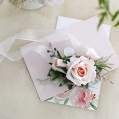 White Boutonniere Wedding Corsage Flowers Artificial Red Rose Bracelet for Bridesmaid Men Buttonhole Guests Marriage Accessories - SHOWLU FASHION STORE