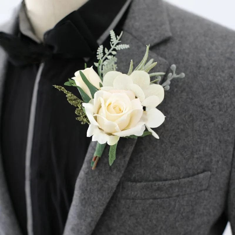 White Boutonniere Wedding Corsage Flowers Artificial Red Rose Bracelet for Bridesmaid Men Buttonhole Guests Marriage Accessories - SHOWLU FASHION STORE