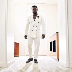 White Double Breasted Men Suits Costume Homme Wedding Groom Tuxedos Prom Slim Fit Terno Masculino Blazer 2 Pc Jacket+Pants - SHOWLU FASHION STORE