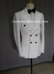 White Double Breasted Men Suits Costume Homme Wedding Groom Tuxedos Prom Slim Fit Terno Masculino Blazer 2 Pc Jacket+Pants - SHOWLU FASHION STORE