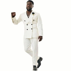 White Double Breasted Men Suits Costume Homme Wedding Groom Tuxedos Prom Slim Fit Terno Masculino Blazer 2 Pc Jacket+Pants - SHOWLU FASHION STORE
