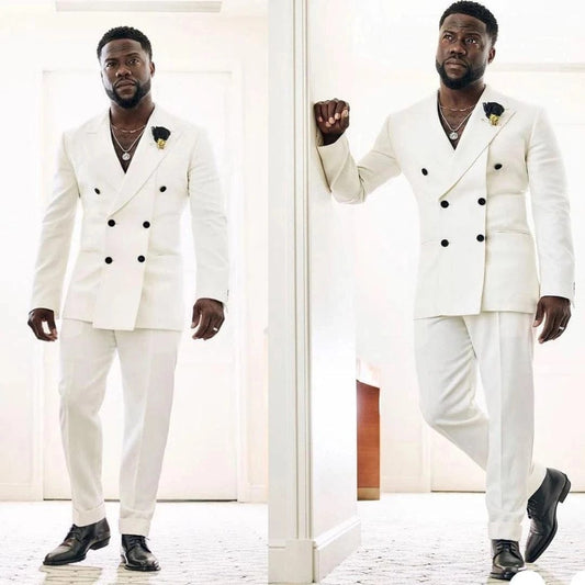 White Double Breasted Men Suits Costume Homme Wedding Groom Tuxedos Prom Slim Fit Terno Masculino Blazer 2 Pc Jacket+Pants - SHOWLU FASHION STORE