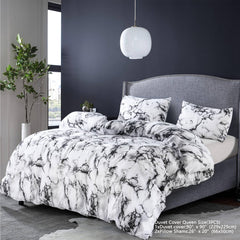 White Marble Duvet Cover Queen Comforter Cover set Full 90"x90" Duvet Cover with 2 Pillow Shams Microfiber Soft Lightweight Hotel 3 Pieces White Bedding set - SHOWLU FASHION STORE
