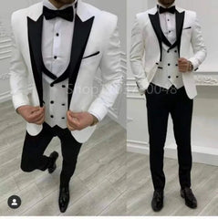 White Men Business Suits Wedding Suit Peak Lapel One Button Blazer Groom Tuxedos 3 Pcs Set Dress Jacket Vest Trousers - SHOWLU FASHION STORE