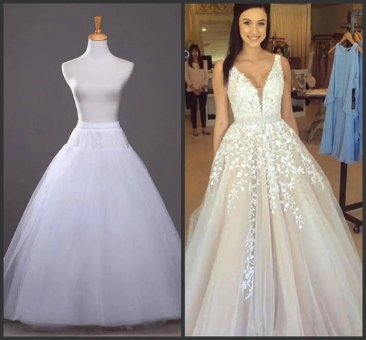 White Tulle Petticoat for A Line Style Wedding Dress 4 - Layers No Hoops Bridal Wedding Accessories Long Petticoats Underskirt - SHOWLU FASHION STORE