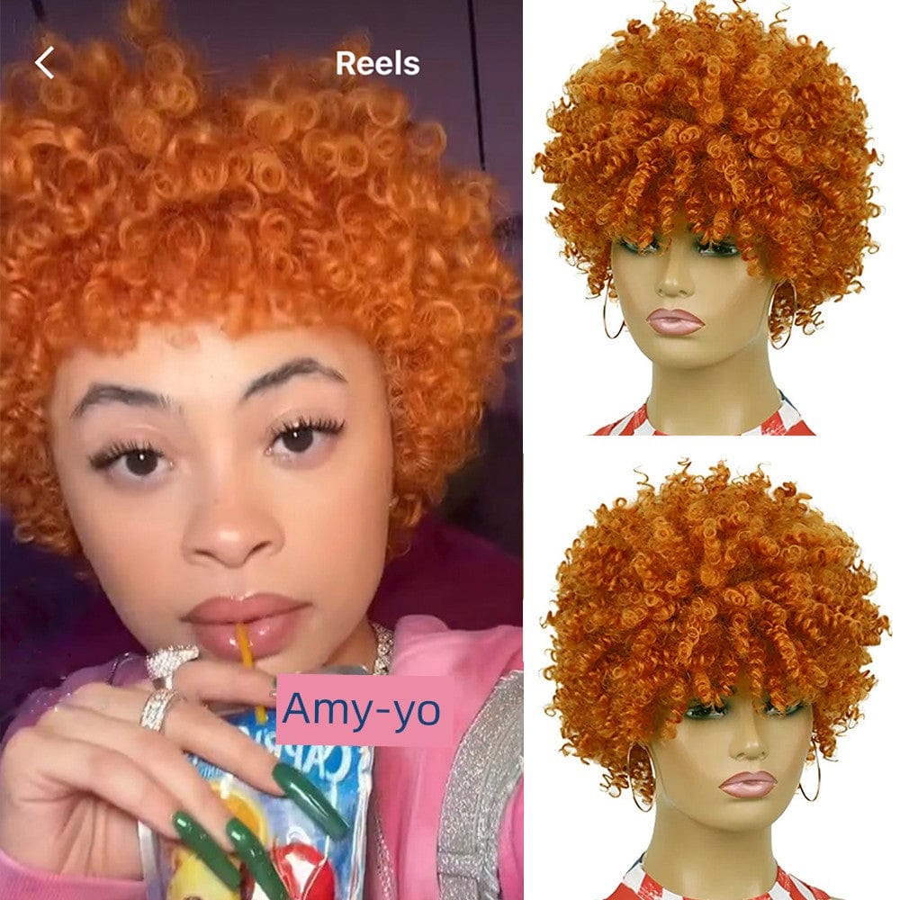 Wig Afro Black African Fluffy Short Small Roll Full Top Wig Light Sister Ice Spice Same Style - SHOWLU FASHION STORE
