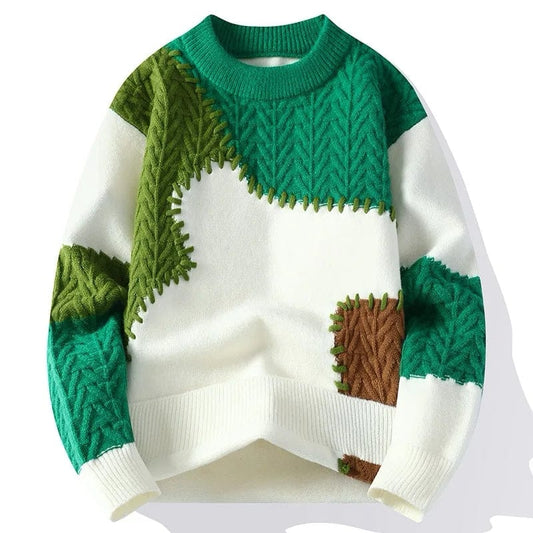 Winter Fashion Sweater Men Patchwork Casual Knit Pullovers Mens Thick Warm Harajuku Loose Knitted Sweaters O - Neck Streetwear Man - SHOWLU FASHION STORE