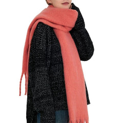 Winter Scarf Women Luxury Autumn Winter Cashmere Scarf Thickened Warm Shawl Classic Tassels Fluffy Scarf Solid Color Soft Shawl - SHOWLU FASHION STORE