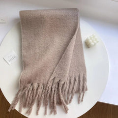 Winter Scarf Women Luxury Autumn Winter Cashmere Scarf Thickened Warm Shawl Classic Tassels Fluffy Scarf Solid Color Soft Shawl - SHOWLU FASHION STORE