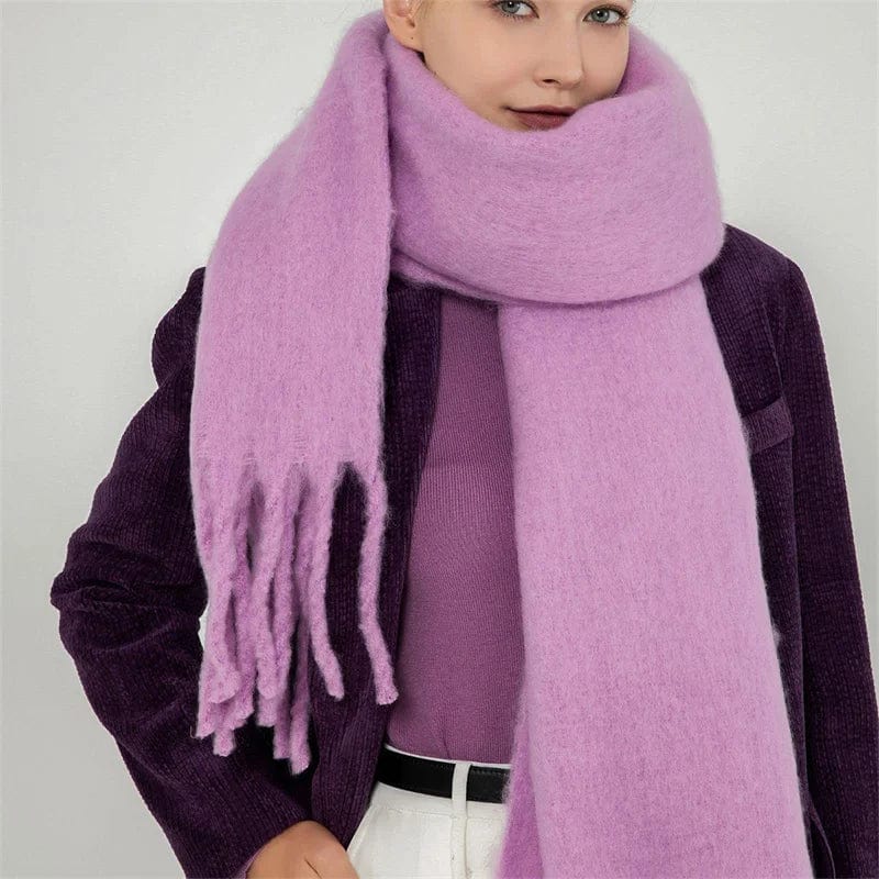 Winter Scarf Women Luxury Autumn Winter Cashmere Scarf Thickened Warm Shawl Classic Tassels Fluffy Scarf Solid Color Soft Shawl - SHOWLU FASHION STORE