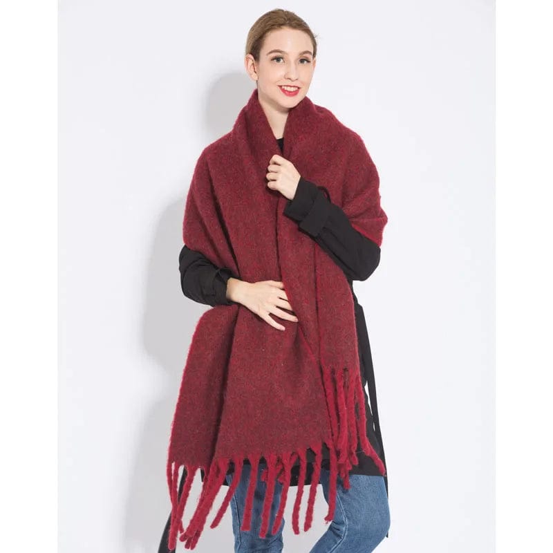 Winter Scarf Women Luxury Autumn Winter Cashmere Scarf Thickened Warm Shawl Classic Tassels Fluffy Scarf Solid Color Soft Shawl - SHOWLU FASHION STORE