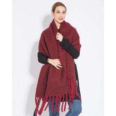 Winter Scarf Women Luxury Autumn Winter Cashmere Scarf Thickened Warm Shawl Classic Tassels Fluffy Scarf Solid Color Soft Shawl - SHOWLU FASHION STORE