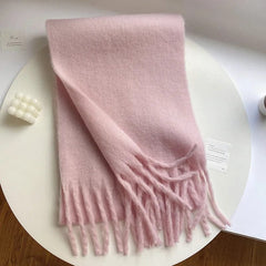Winter Scarf Women Luxury Autumn Winter Cashmere Scarf Thickened Warm Shawl Classic Tassels Fluffy Scarf Solid Color Soft Shawl - SHOWLU FASHION STORE