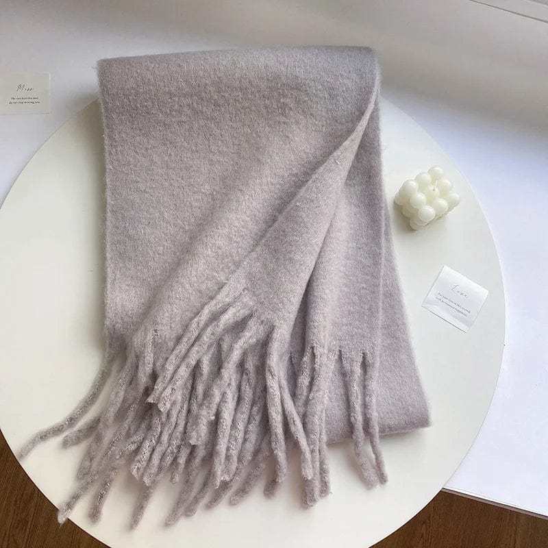Winter Scarf Women Luxury Autumn Winter Cashmere Scarf Thickened Warm Shawl Classic Tassels Fluffy Scarf Solid Color Soft Shawl - SHOWLU FASHION STORE