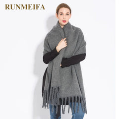 Winter Scarf Women Luxury Autumn Winter Cashmere Scarf Thickened Warm Shawl Classic Tassels Fluffy Scarf Solid Color Soft Shawl - SHOWLU FASHION STORE