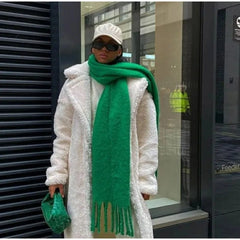 Winter Scarf Women Luxury Autumn Winter Cashmere Scarf Thickened Warm Shawl Classic Tassels Fluffy Scarf Solid Color Soft Shawl - SHOWLU FASHION STORE