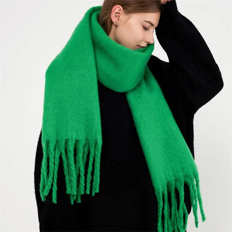 Winter Scarf Women Luxury Autumn Winter Cashmere Scarf Thickened Warm Shawl Classic Tassels Fluffy Scarf Solid Color Soft Shawl - SHOWLU FASHION STORE