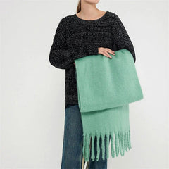 Winter Scarf Women Luxury Autumn Winter Cashmere Scarf Thickened Warm Shawl Classic Tassels Fluffy Scarf Solid Color Soft Shawl - SHOWLU FASHION STORE
