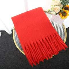 Winter Scarf Women Luxury Autumn Winter Cashmere Scarf Thickened Warm Shawl Classic Tassels Fluffy Scarf Solid Color Soft Shawl - SHOWLU FASHION STORE