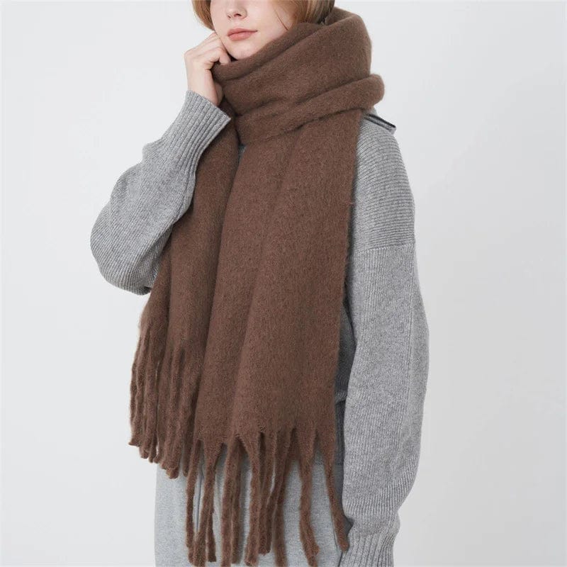 Winter Scarf Women Luxury Autumn Winter Cashmere Scarf Thickened Warm Shawl Classic Tassels Fluffy Scarf Solid Color Soft Shawl - SHOWLU FASHION STORE